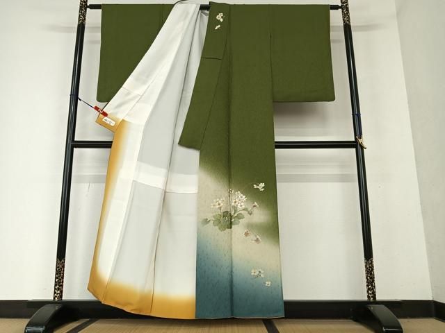 平和屋着物○訪問着 刺繍 花蝶文 暈し染め 金彩 やまと誂製 正絹 逸品  