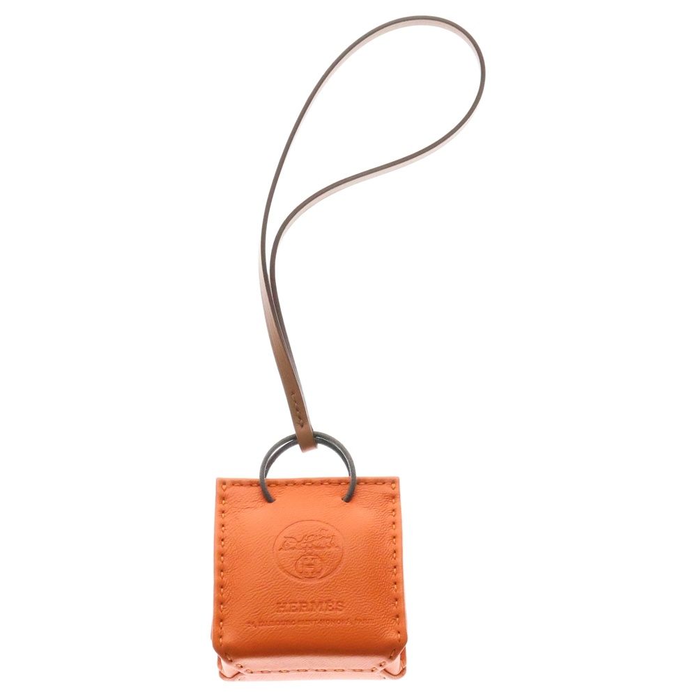 HERMES エルメス サックオランジュ アニョーミロ レザー ショッパー バッグチャーム アクセサリー オレンジ|ブラウン Y刻印