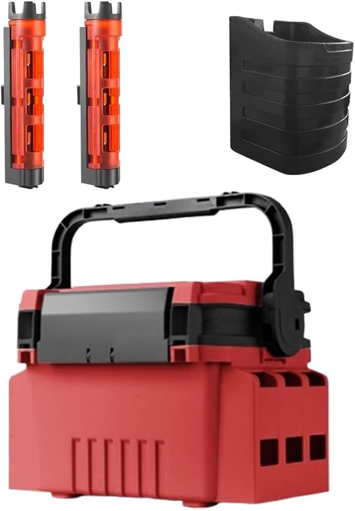 Asdays 釣り タックルボックス 座れる フィッシングボックス 耐久性 31x23x23cm ロッドホルダー2本＋カップホルダー付 レッド