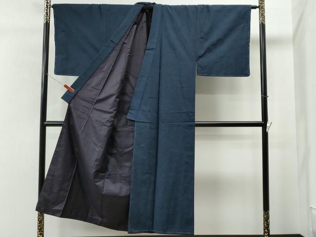 平和屋着物●男性　紬　アンサンブル・長襦袢セット　色無地　留紺色　正絹　逸品　未使用　CAAS6846yc 平和屋着物○男性 紬 アンサンブル・長襦袢セット 色無地 留紺色 正絹