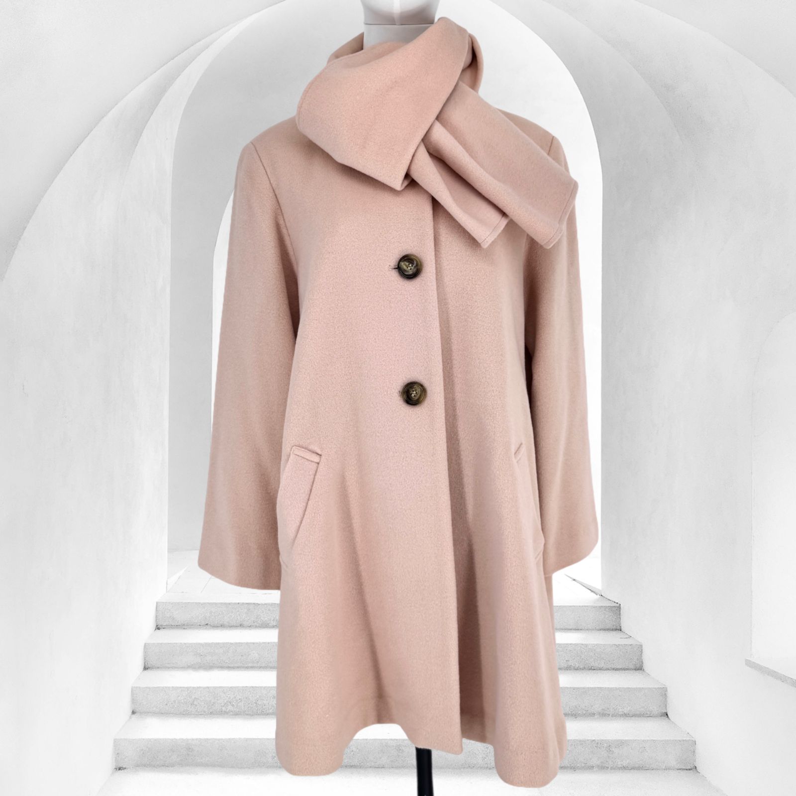 90s ヴィンテージ ノーカラー ロングコート アンゴラ ウールコート