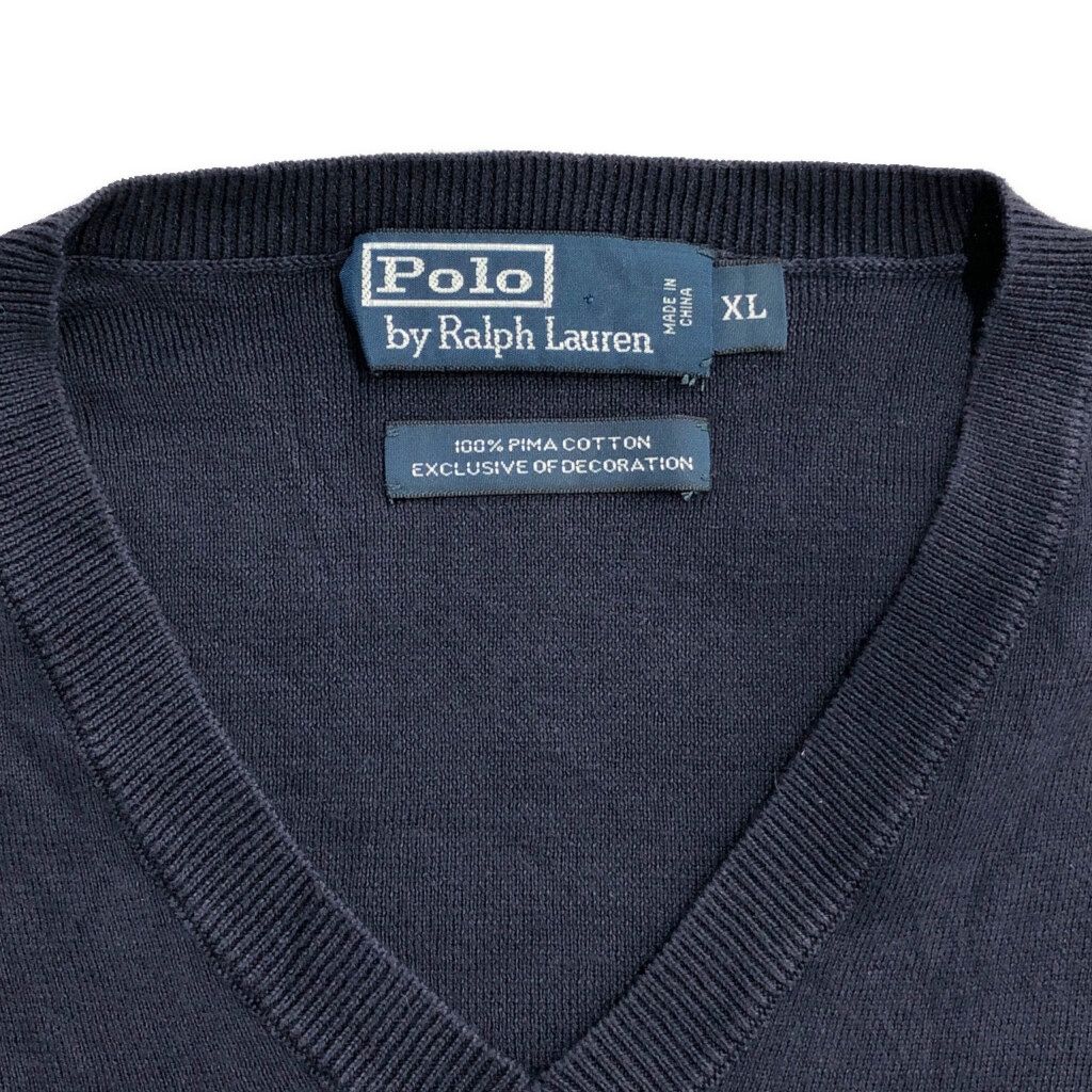 週末セール！【S】ポロ ラルフローレン ニット クルーネック 半袖 ネイビー Polo by Ralph Lauren ポロ ラルフローレン Vネック コットン