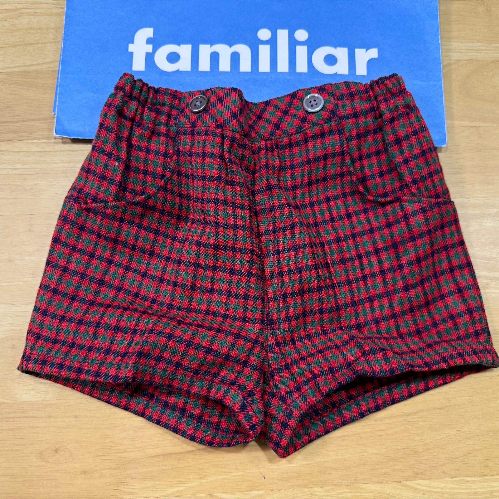 ファミリア　ズボン　サイズ100　美品　 美品familiar（ファミリア）☆長め丈デニム風ハーフパンツ 100サイズ