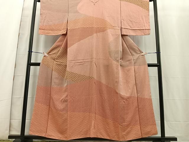 平和屋着物○上質な紬 菱繋ぎ 藍絣 正絹 逸品 AABA6662ck