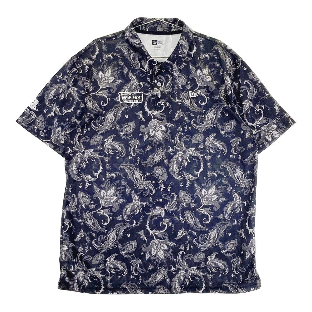 サイズ：XX LARGE NEW ERA ニューエラ  半袖ポロシャツ ペイズリー柄 ネイビー系 [240101500329] ゴルフウェア メンズ ストスト サイズ：XX LARGE NEW ERA ニューエラ 半袖ポロシャツ