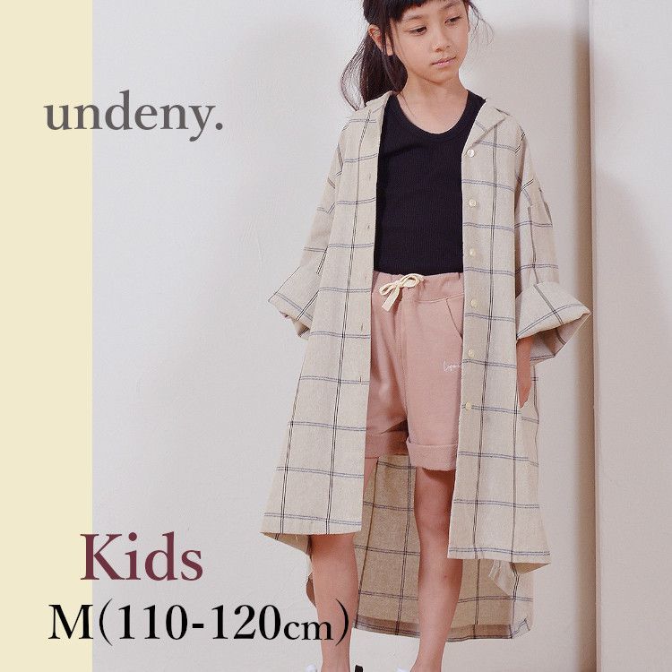 undeny. アンディニー チェックガウン ワンピース M(110-120cm) キッズ 女の子 アイボリー ロングシャツ