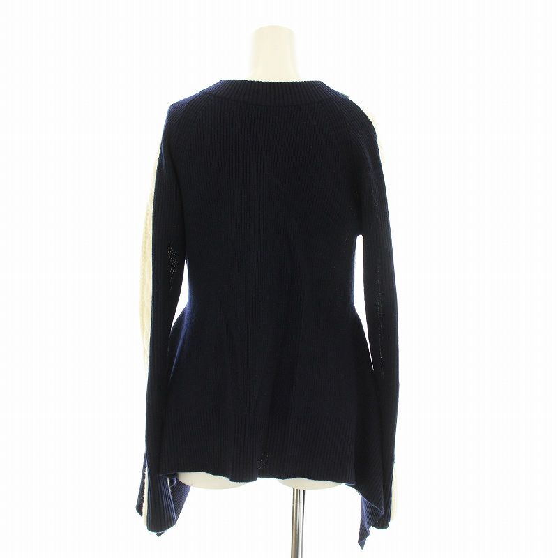 サカイ 21AW V BACK LS PULLOVER ニット セーター 長袖 ケーブル 2way ウール M アイボリー 紺 ネイビー 緑 グリーン 21-05671 サカイ sacai 21AW V BACK LS PULLOVER ニット セーター 長袖