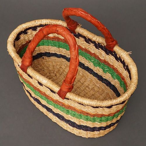 アフリカ　ブルキナファソ　楕円形　マルシェバスケット 2ハンドル　(XL) No.6　カゴ　籠　エレファントグラス