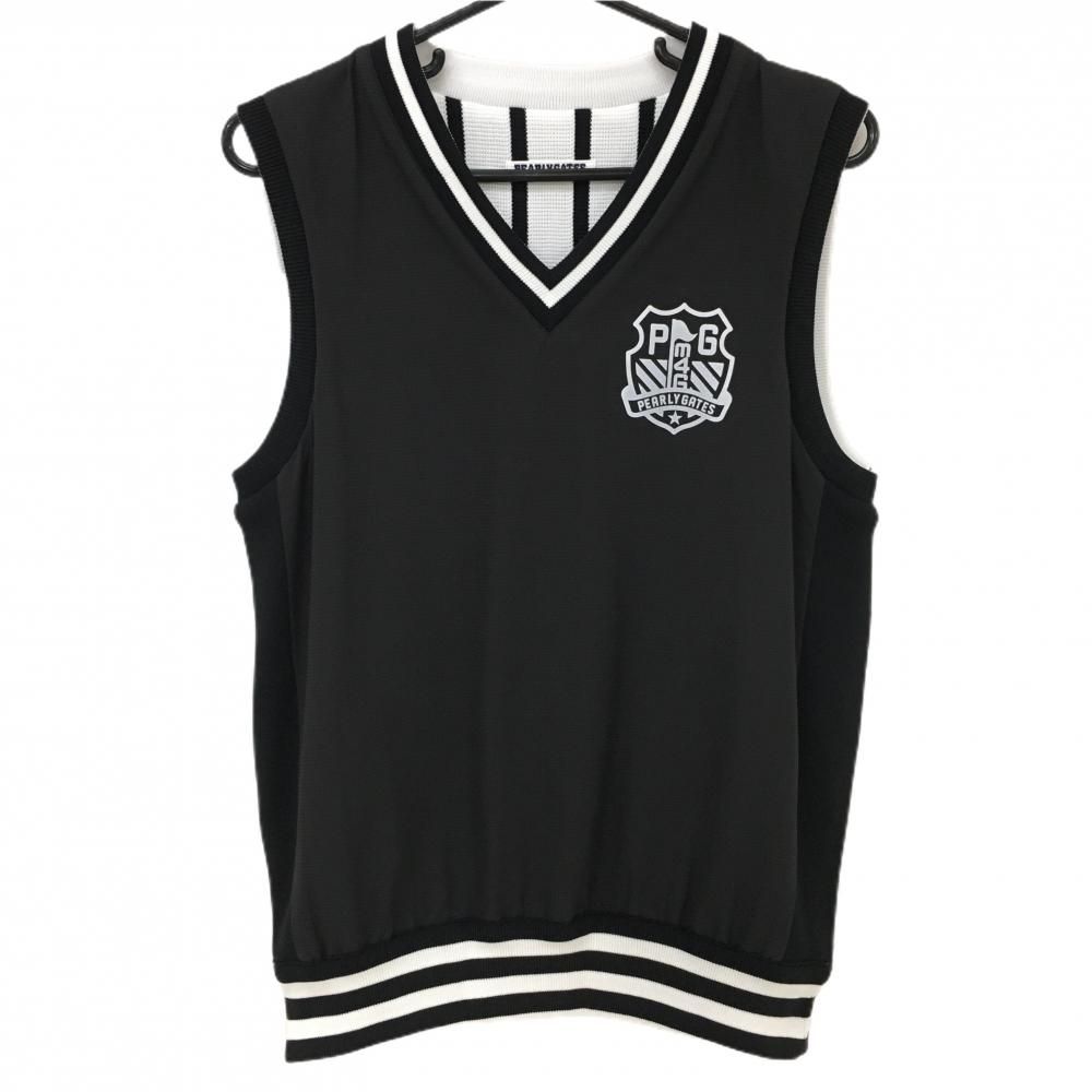 超 パーリーゲイツ リバーシブルベスト 黒×白 裏ニット ストライプ メンズ M ゴルフウェア PEARLY GATES