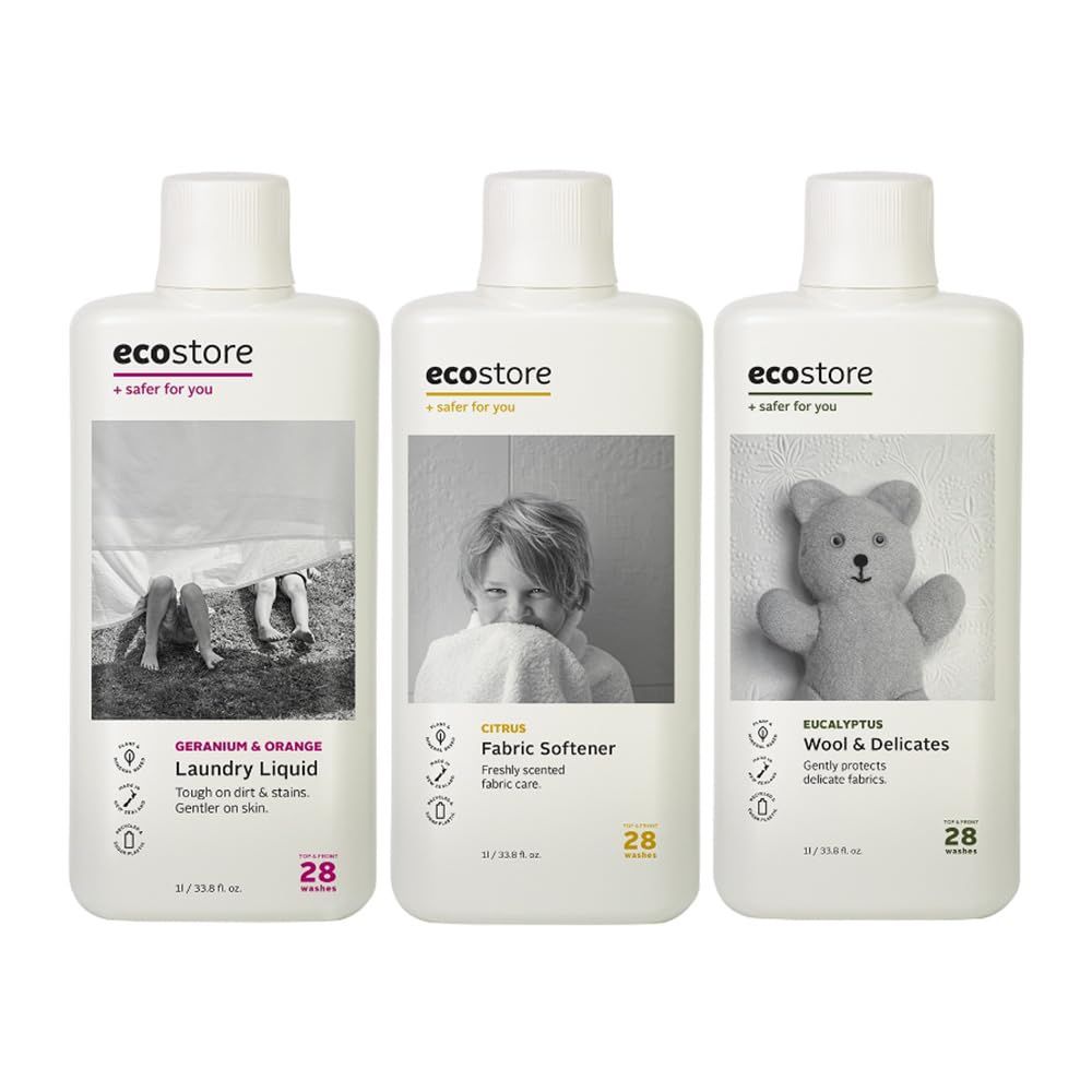 新品 ecostore(エコストア) ランドリーキット 洗濯洗剤 柔軟剤 おしゃれ着洗剤 セット ランドリーキッド 【ゼラニウム&オレンジ】 1L ファブリックソフナー 【シトラス】 1L デリケート&ウールウォッシュ 1L 植物由来 肌にやさしい