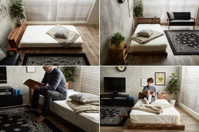 寄木柄ベッド SDサイズ