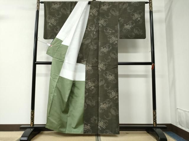 平和屋着物○小千谷紬 竜田川草花文 正絹 逸品 未使用 CAAU2816yc