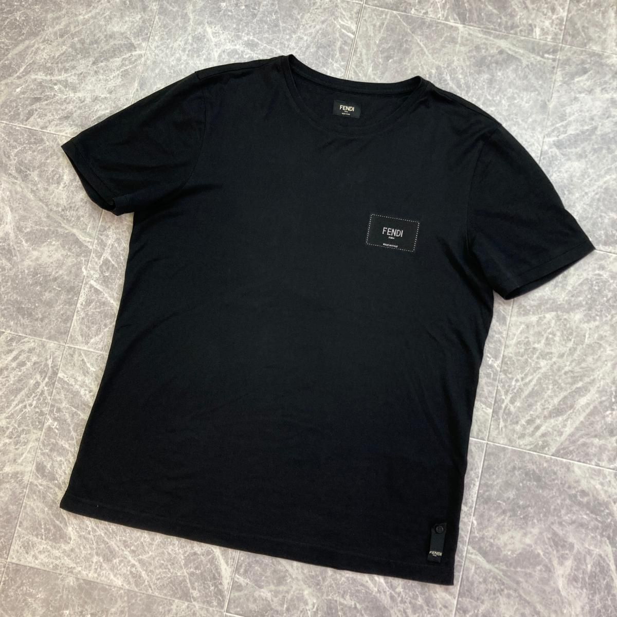 中古】 FENDI （フェンディ） 22SS ﾛｺﾞﾊﾟｯﾁ ｸﾙｰﾈｯｸ Tｼｬﾂ XL