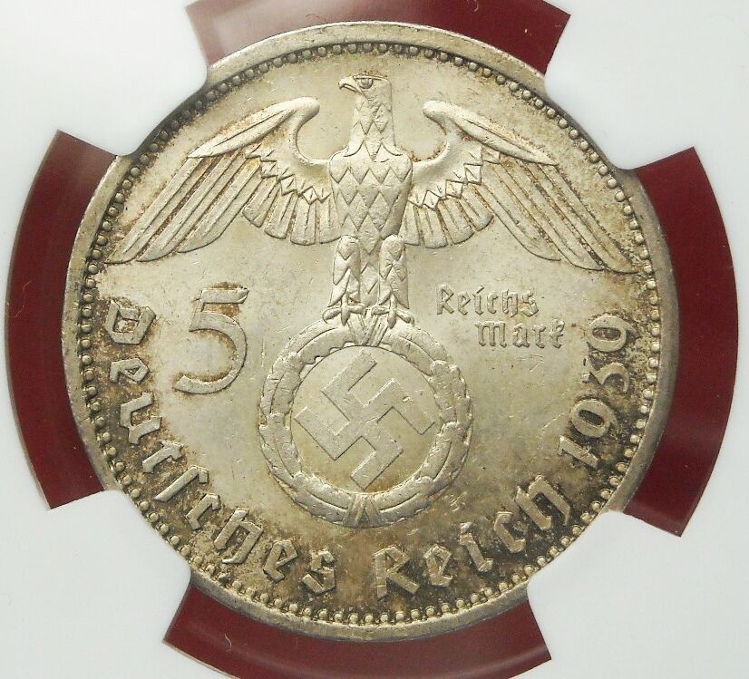 NGC MS-63 NAZI SWASTIKA 1939-A 5 ReichsMark SILVER COIN-Germany 3rd-REICH MINT