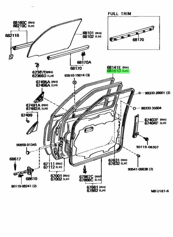 トヨタ ランドクルーザー 80 フロントドアガラス ラン 左 - パーツ