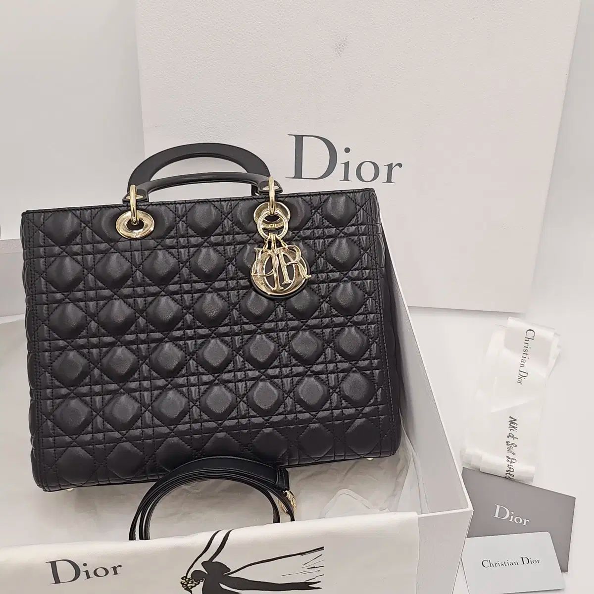 Dior(ディオール) レディ バッグ ブラック ラージ ほぼ新品 - メルカリ