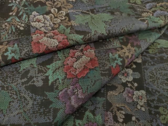 平和屋着物○本場大島紬 9マルキ 短冊流水花文 正絹 逸品 未使用  