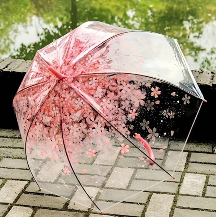 1本の桜柄プリント傘 - キュートなスタイル 防水 手動開閉 8本骨スチールフレーム プラスチック製キャノピー＆ハンドル 鉄製シャフト - 雨天や晴天の屋外使用に最適 xzzhang163