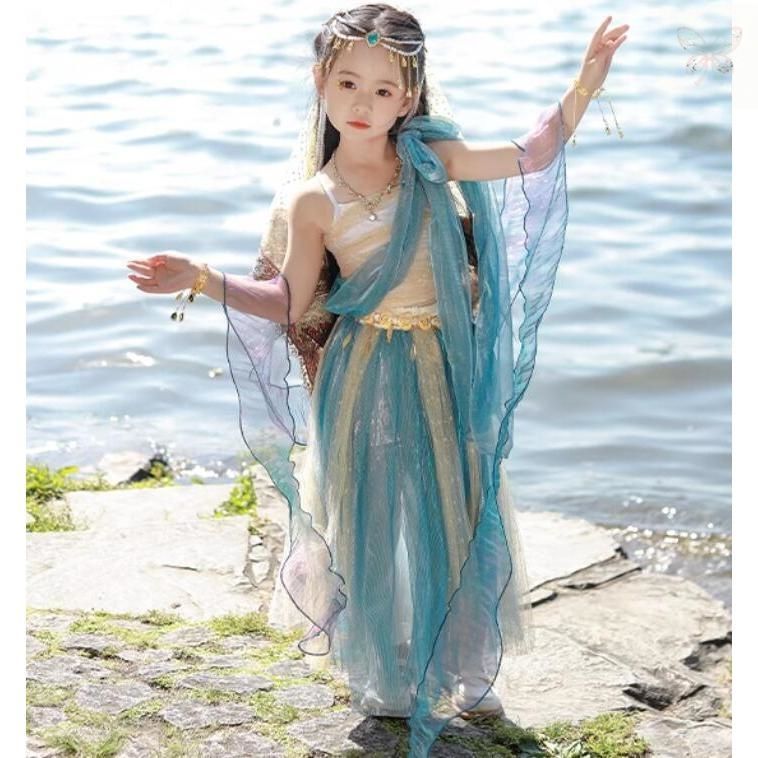 アラビアン衣装 子供 ジャスミン風 ダンス衣装 女の子 敦煌古典舞踊 中華 飛天 飄々 ダンス 衣装 アラジン プリンセス 全身アラビアンコス
