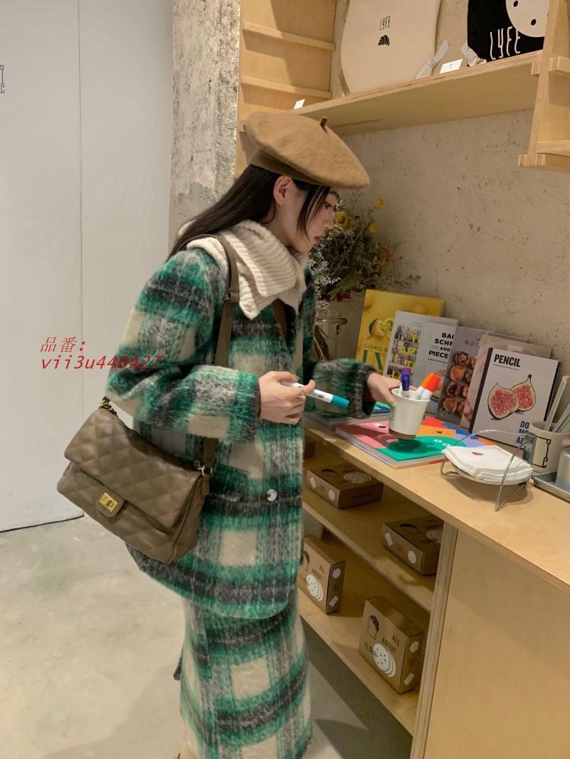 セットアップ チェック ジャケット スカート 韓国 ストリート オルチャン ウール調 Y2K 原宿系 衣装 レディース vii3u440427