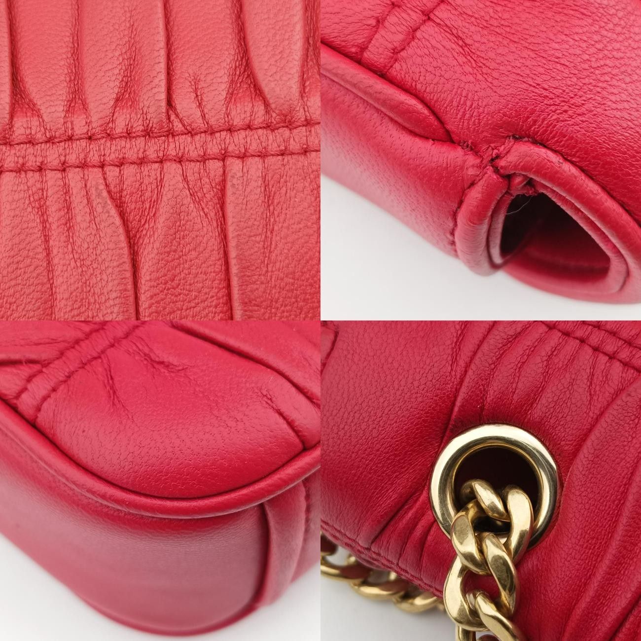 プラダPradaギャザーレッドレザー1BD137197|B
