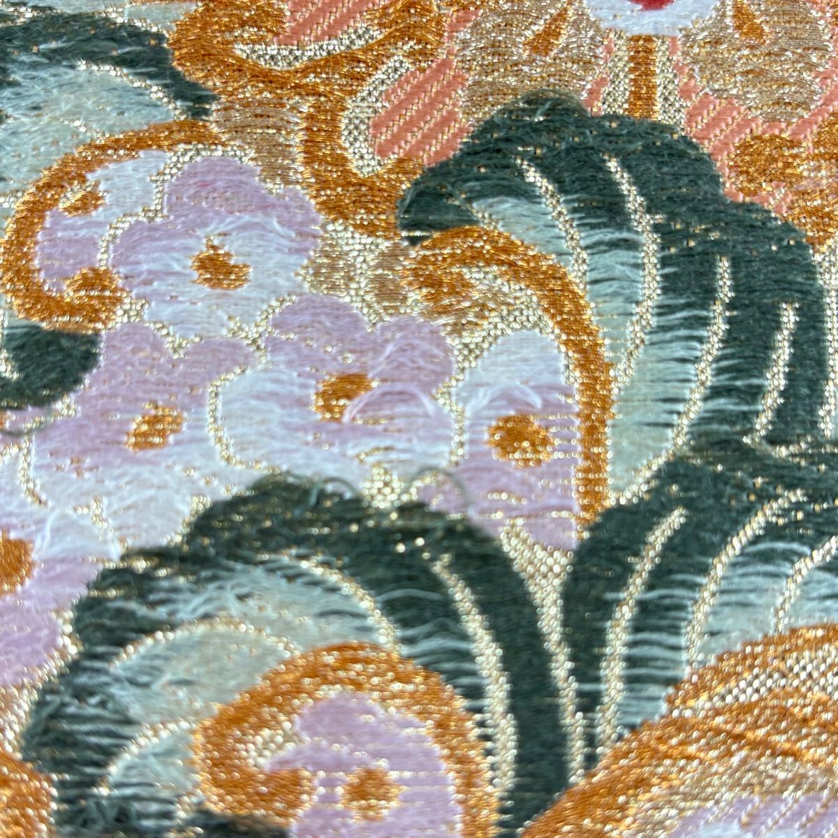袋帯 秀品 やまと 華文 草花 金糸 箔 金色 六通 正絹 【中古
