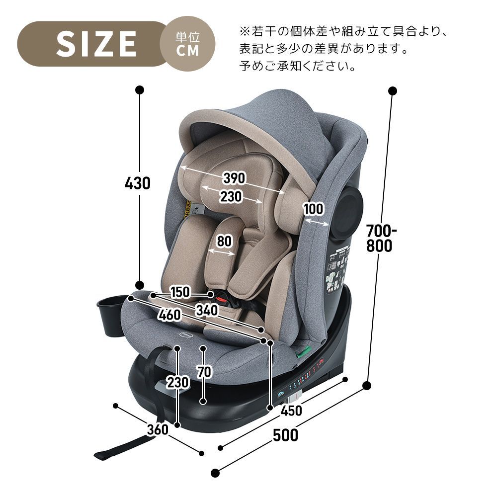 Kidsbliss チャイルドシート【トップテザータイプ】ISOFIX  0歳～12歳 360度回転式 ジュニアシート 150cm身長対応 5点式ハーネス EU安全基準R129対応 調節可能 洗える キャノピー付き ドリンクホルダー付き PP311761