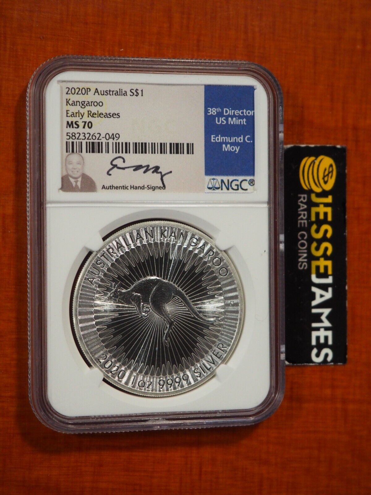 2020 P $1 ATRALIA SILVER KANGAROO NGC MS70 EARLY RELEASES EDMUND MOY SIGNED
