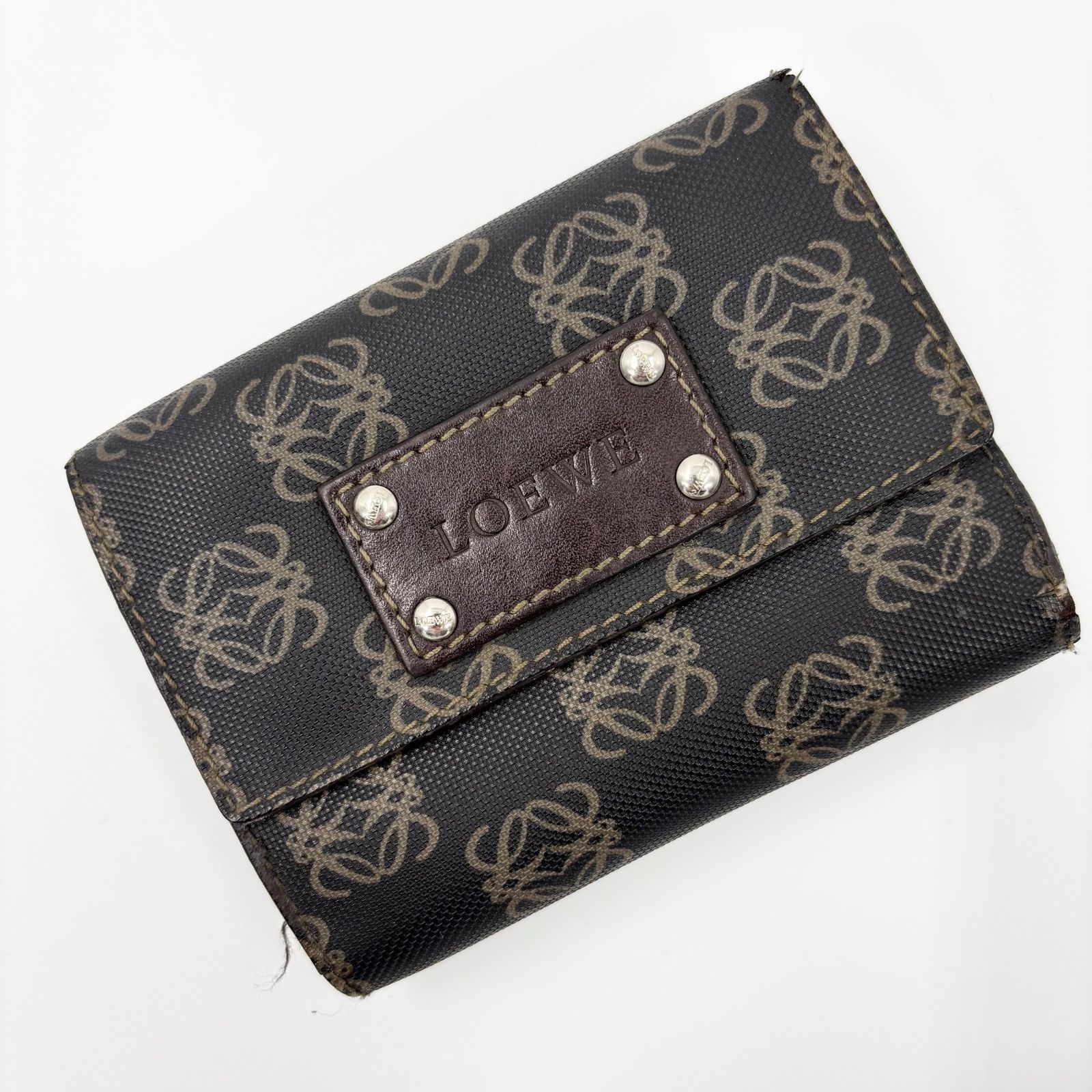 LOEWE ロエベ アナグラム 三つ折り財布 がま口 総柄 レザー PVC