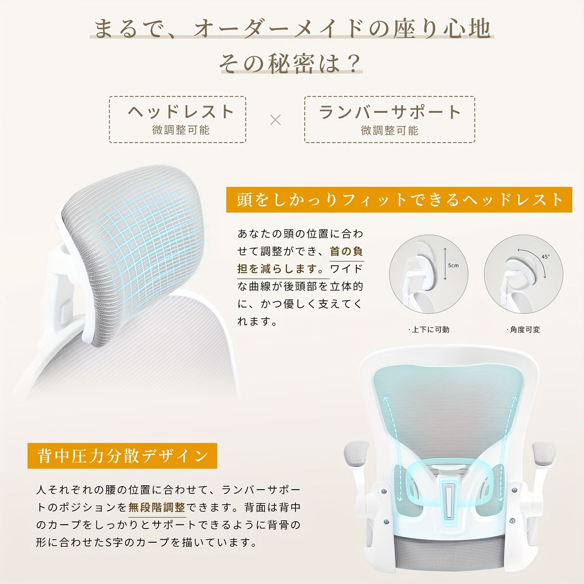 腰部 ヘッドレストサポート付