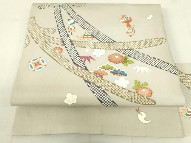 平和屋着物●塩瀬　九寸名古屋帯　作家物　宝尽くし鹿の子花文　金糸　正絹　逸品　DAAW4464cm 平和屋着物○塩瀬 九寸名古屋帯 作家物 宝尽くし鹿の子花文 金糸 正絹