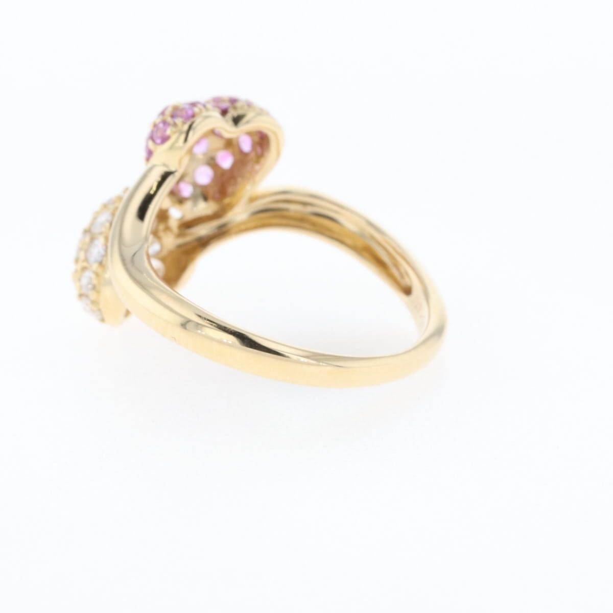 ピンクサファイア デザインリング YG イエローゴールド メレダイヤ  