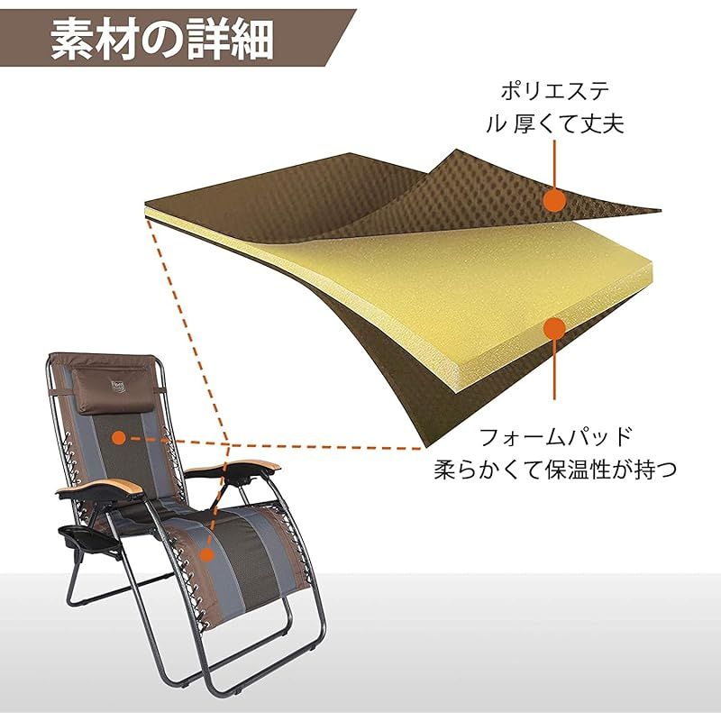 TIMBER RIDGE リクライニングチェア 折りたたみ 耐荷重160kg ワイド 座幅60cm 角度調節 インフィニティチェア キャンプ カップホルダー付 枕つき 一人掛け ゼログラビティーチェア リラックスチェア 仮眠 お部屋 オフィス 勤務 自宅用 OLIVEOS_COM_TR