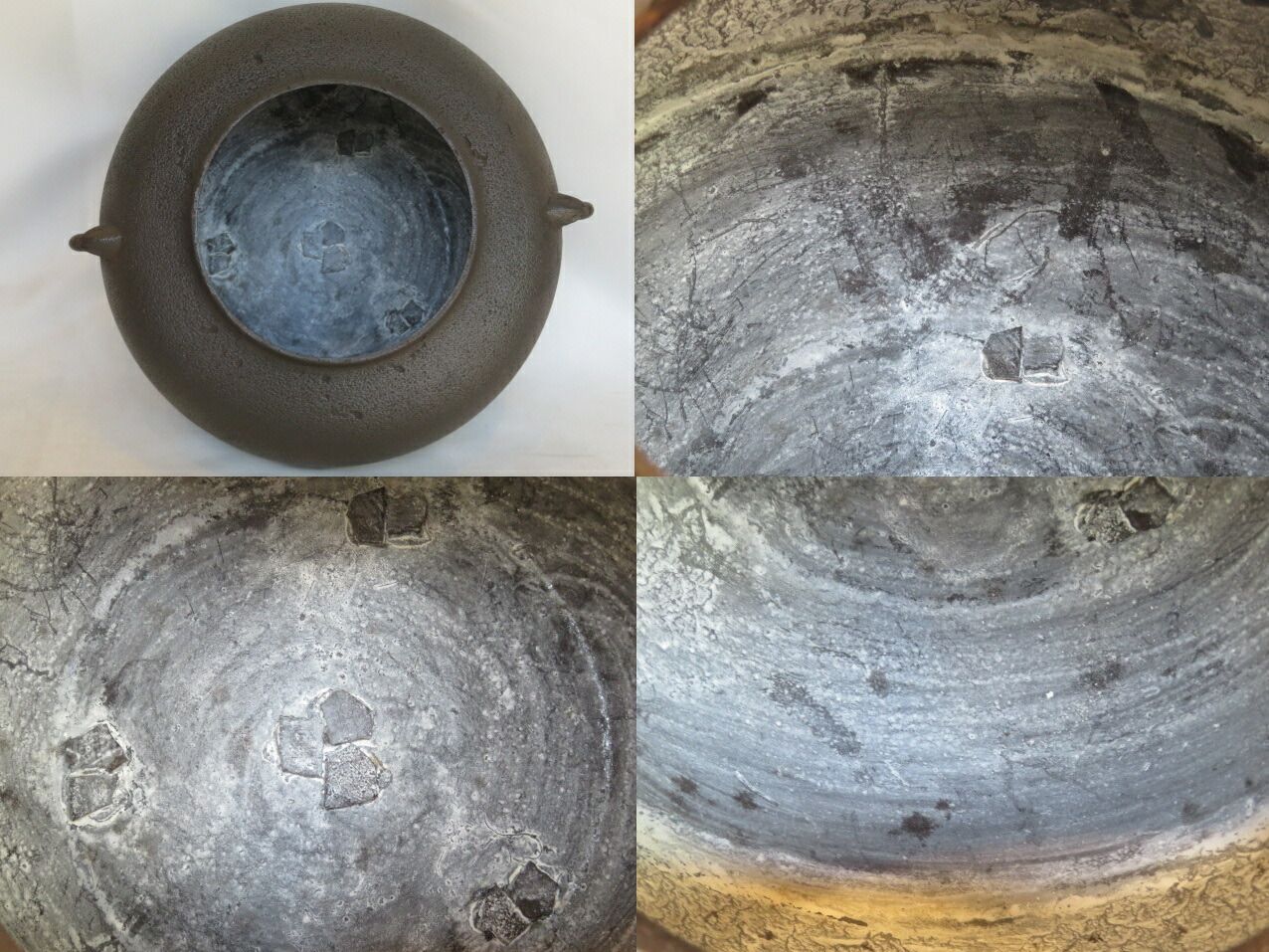 【美品】高岡鋳師 金森紹栄作 南鐐摘み平丸霰釜添 唐銅鬼面風炉 茶釜 美品】高岡鋳師 金森紹栄作 南鐐摘み平丸霰釜添 唐銅鬼面風炉 茶釜