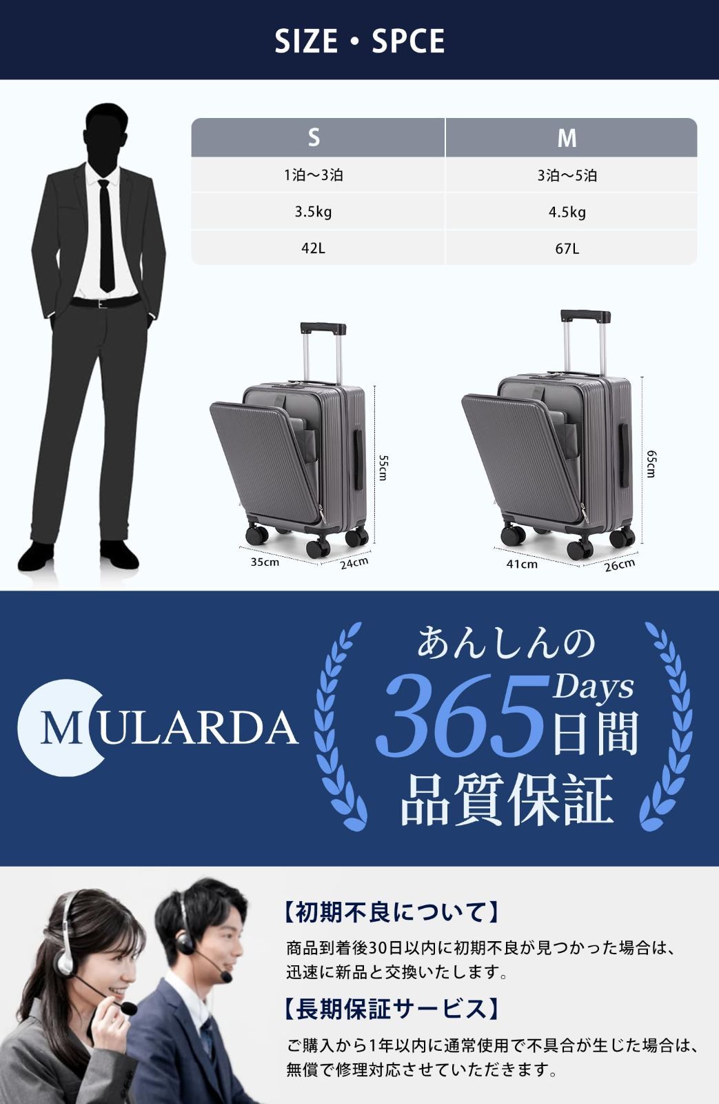 商品 ホワイト 出張 ビジネス 旅行 1-3泊 大容量 Sサイズ USBポート付き 超軽量 耐衝撃 スーツケース機内持ち込み 前開きキャリーケース MULARDA