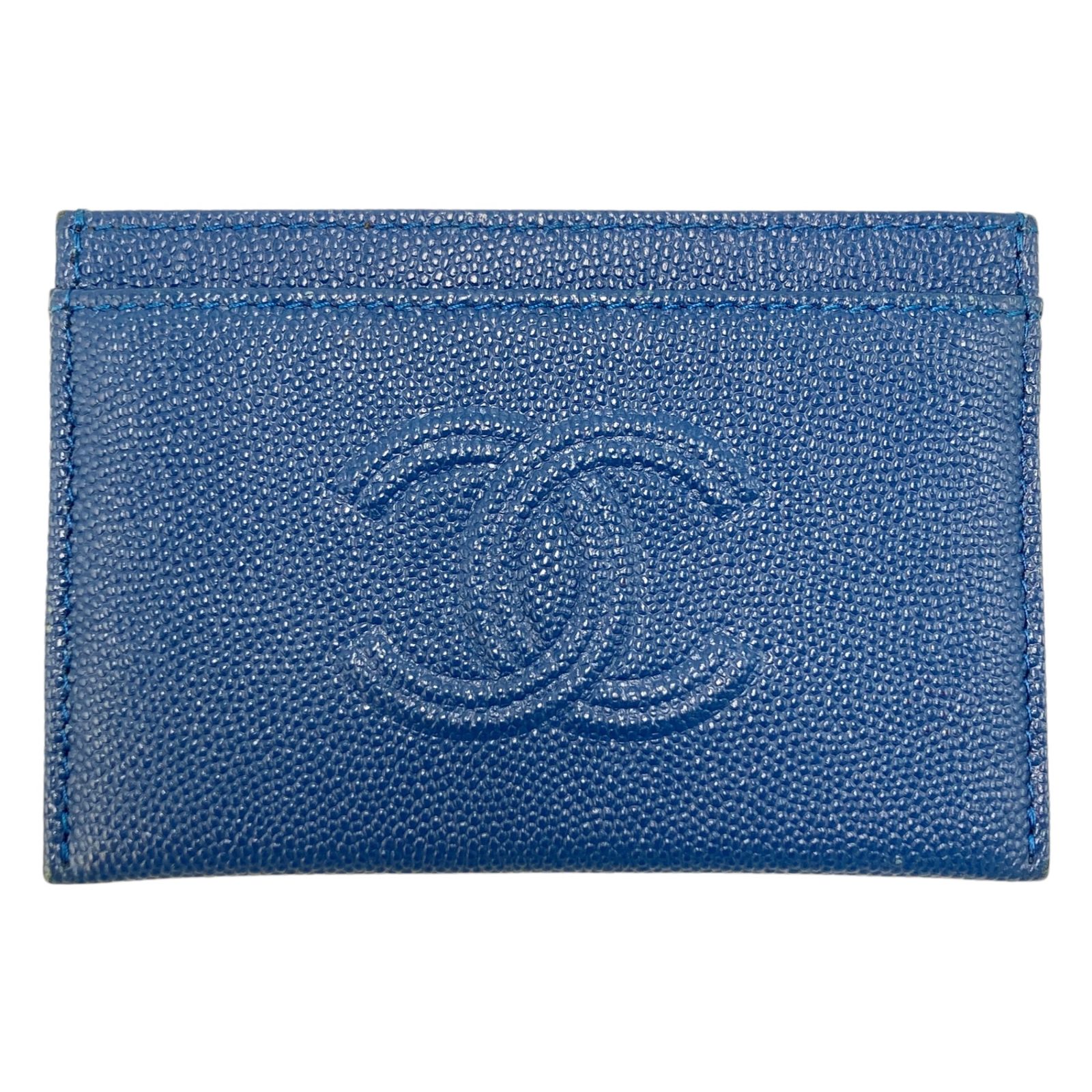 真贋判定済 CHANEL シャネル ココマーク カードケース ブルー ウォレット B0403J7B86