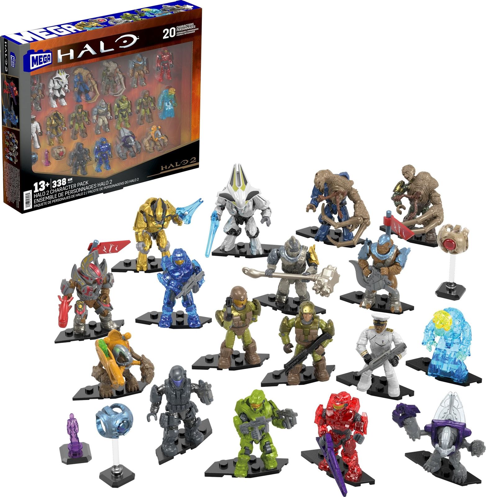 MEGA HALO アクションフィギュア 組み立ておもちゃセット キャラクターパック 339ピース付き 可動式 高さ2インチ 子供または大人のコレクター収集品