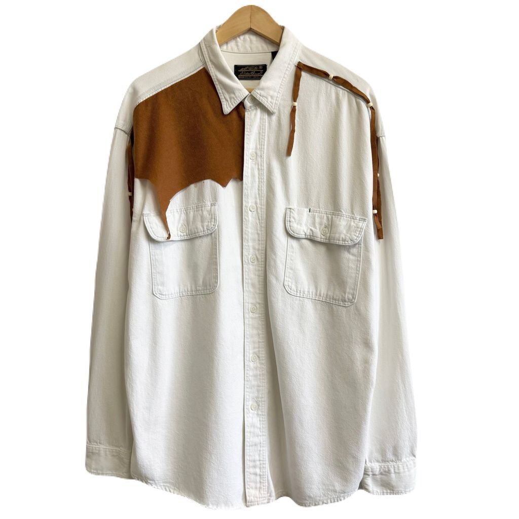Eddie Bauer エディーバウアー リメイク ウエスタンシャツ デニムシャツ コットンシャツ ポケット付き 長袖シャツ 白 XLサイズ No.H245