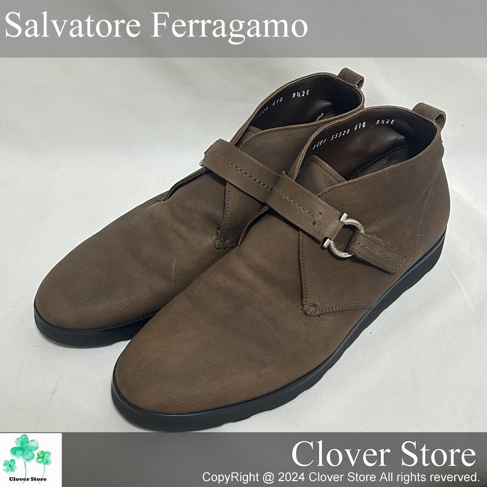価格交渉お気軽にどうぞ Aランク Salvatore Ferragamo サルバトーレ フェラガモ レザー チャッカ ブーツ 9.5 2E 27.5cm ブラウン