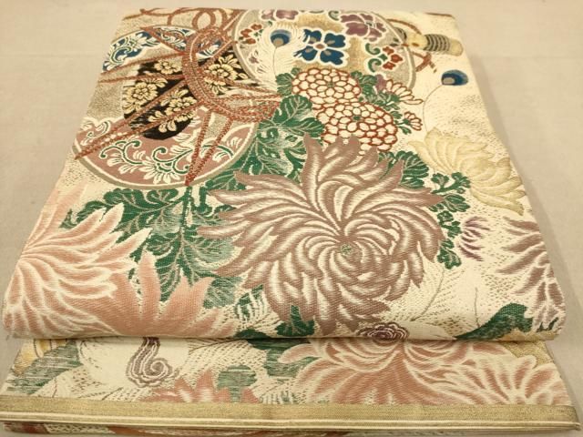 平和屋着物◎アンティーク 大正ロマン 丸帯 唐織 鳳凰花文 金糸