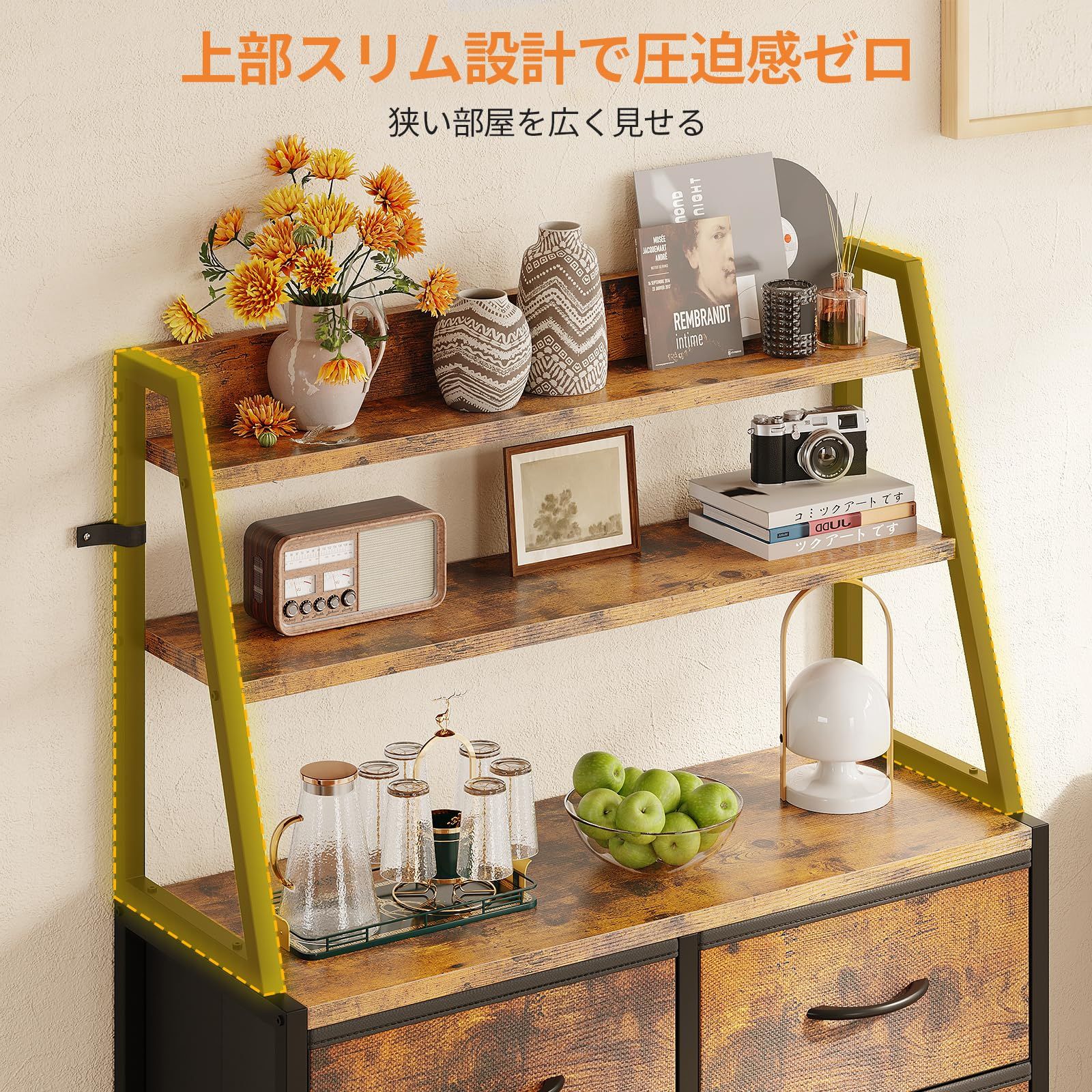 数量 AODK 棚 収納 ラック付きチェスト タンス 大容量 幅80×奥行き30×高さ122.1cm たんす 洋服タンス リビング収納 布製引き出し 衣装ケース 転倒防止 安定感 おしゃれ 6段6杯 ビンテージ WWW_KANDAIZUMI_COM