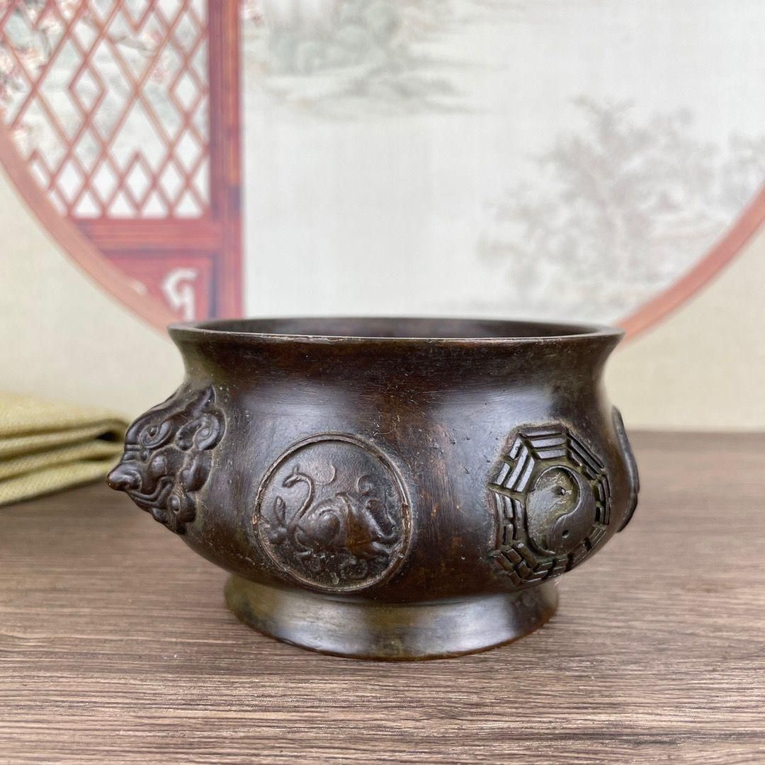 四神獣 八卦炉 銅製 工芸品 美術品 置物 銅細工 四神獣
