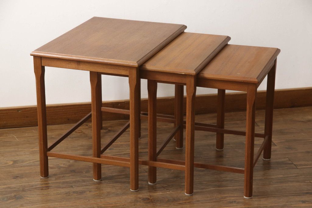 マホガニー材 ネストテーブル 2組 レザートップ アンティーク ZR24101