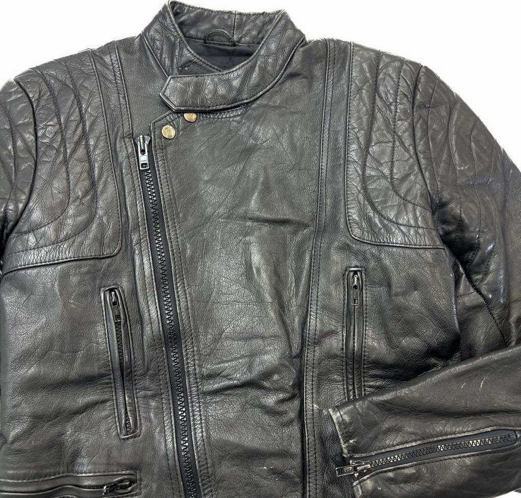 ウエスタンカウボーイ バイカー レザージャケット フリンジ ビーズ 黒 ウエスタン フリンジ レザー ライダースジャケット バイカー ロック