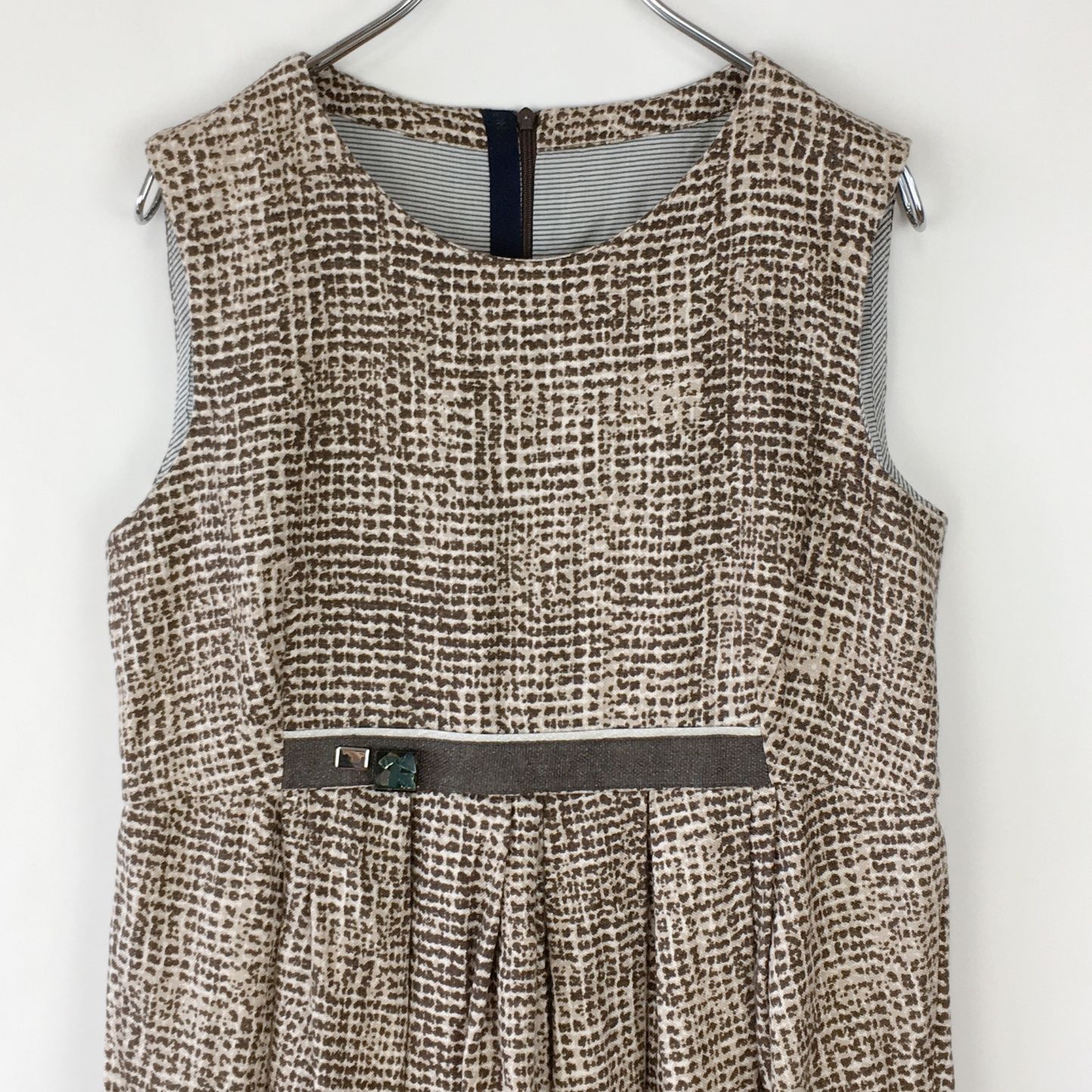 S Max Mara 総柄 リネン タック 切り替え ノースリーブワンピース  