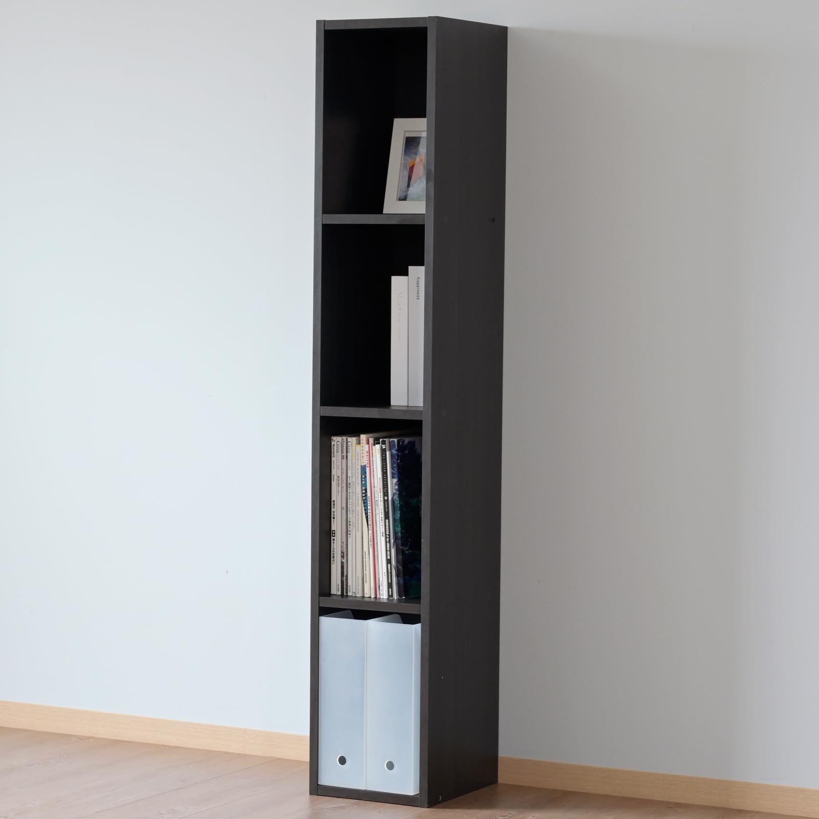 山善 棚 本棚 ボックス A4ファイル対応 4段 スリム 幅25×奥行29×高さ144.5cm 横置き 積み重ね 収納 組立品 ダークブラウン CABR-1425 DBR