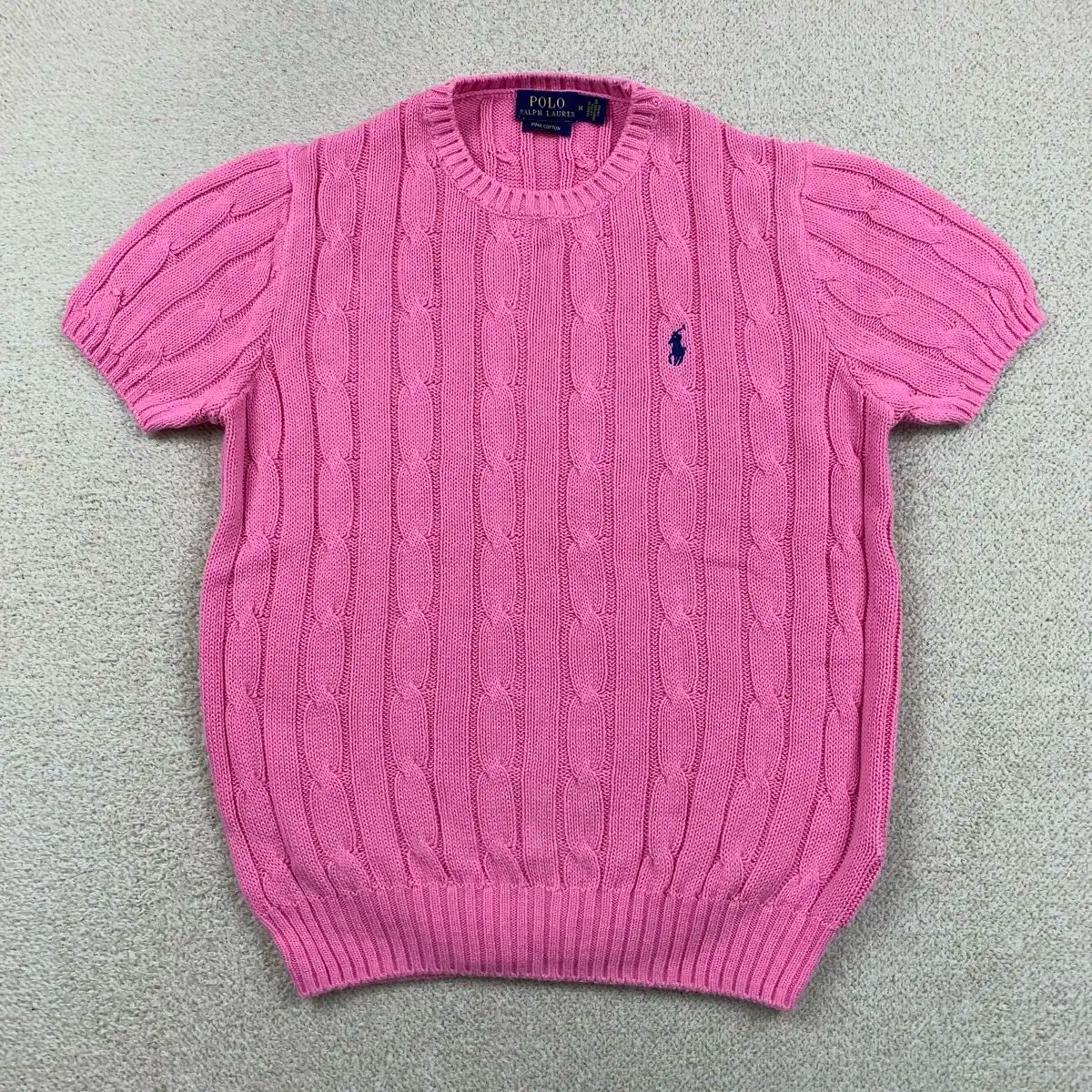 POLO RALPH LAUREN ケーブルニット ピマコットン ピンク M ① ポロ Ralph Lauren(ラルフローレン) ポニーロゴ ピマコットン