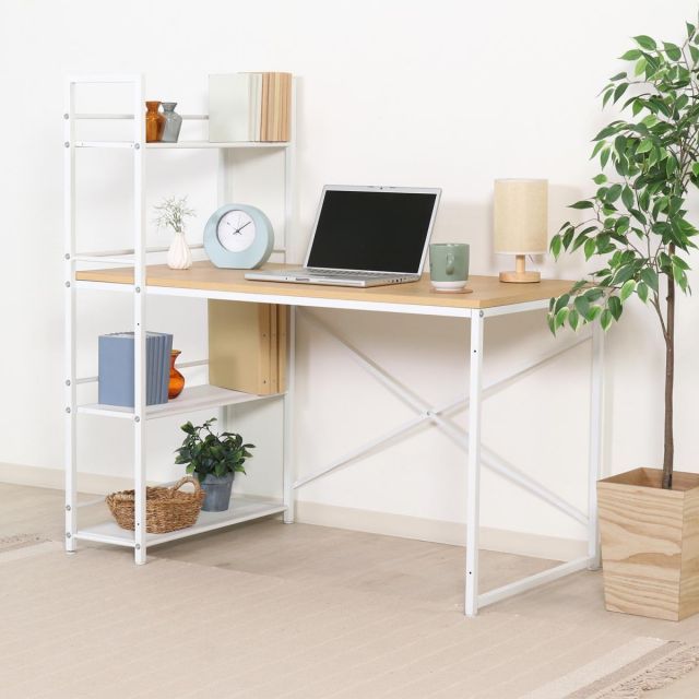 【新品・送料無料】ラック付きデスク ルール 奥行64cm メープル Amazon｜不二貿易 ラック付きデスク ルール 幅120.5×奥行64cm メープル