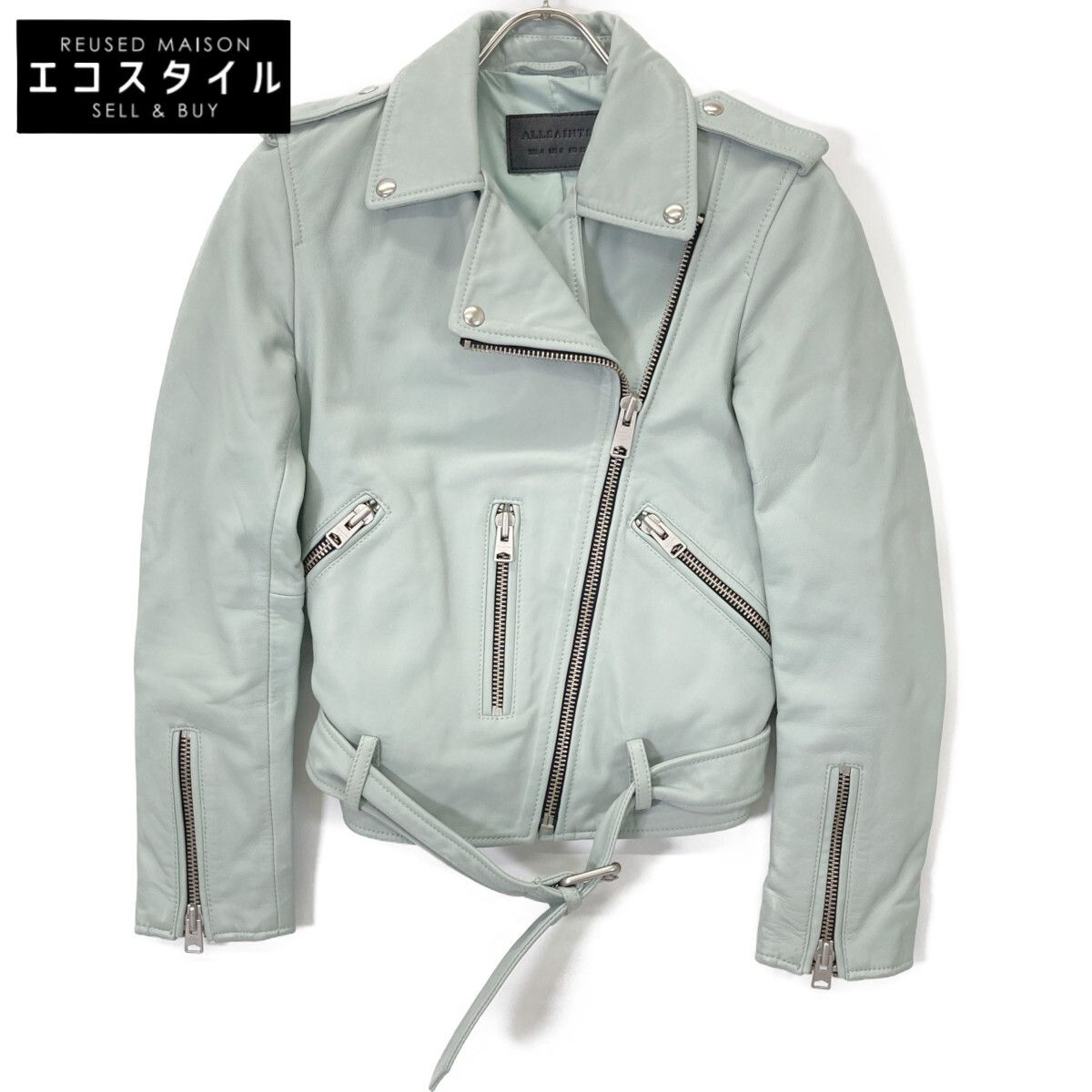 AllSaints オールセインツ ブルー カーフレザー BALFERN BIKER