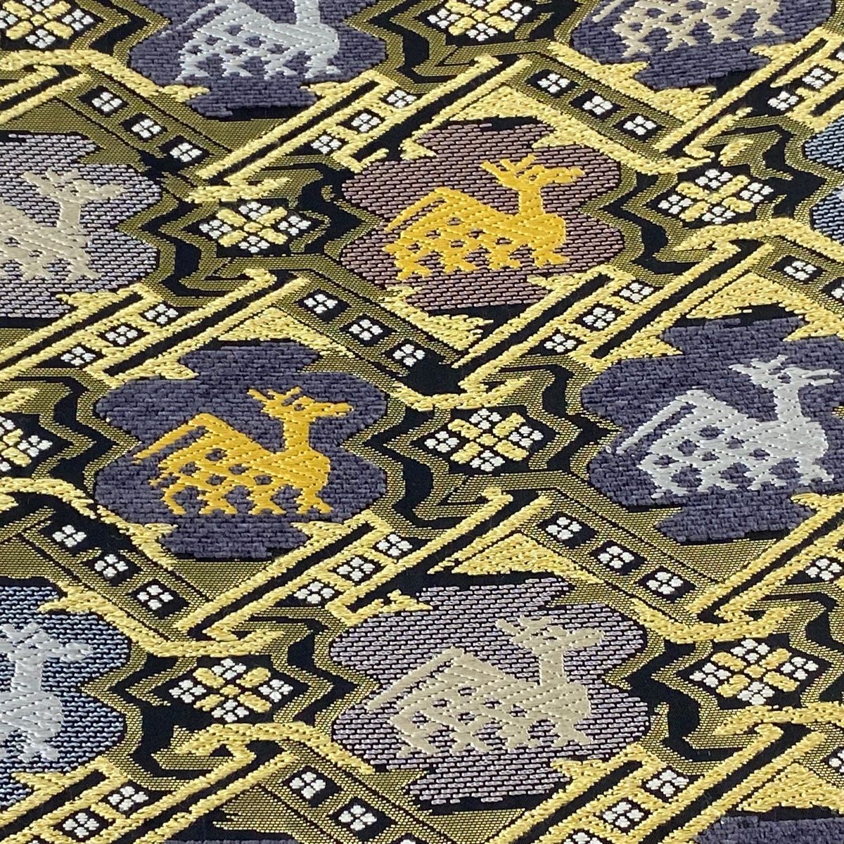 袋帯 市松 蒔絵貝合文 金彩 素敵なデザイン 六通 正絹 T-3884 袋帯 名品 六通 正絹